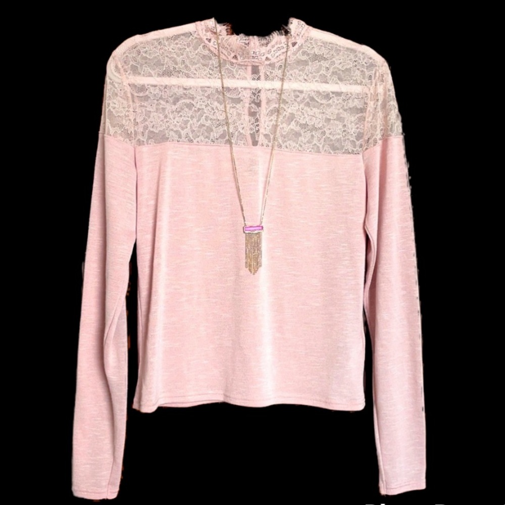 Dusty Pink eyelash lace collar mock neck light sweater med birthday outfit